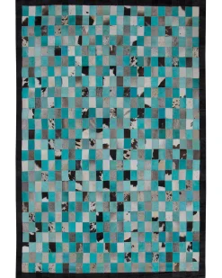 Hot Beliani Tappeto NIKFER Turchese Pelle naturale Blu Grigio Nero