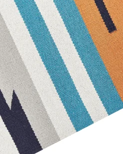 Sale Beliani Tappeto NORATUS Multicolore Cotone Kilim Arancione Blu Grigio Multicolore