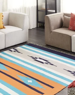Sale Beliani Tappeto NORATUS Multicolore Cotone Kilim Arancione Blu Grigio Multicolore