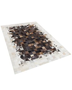 Clearance Beliani Tappeto OKCULU Marrone 140 x 200 cm Pelle naturale Beige Marrone Nero