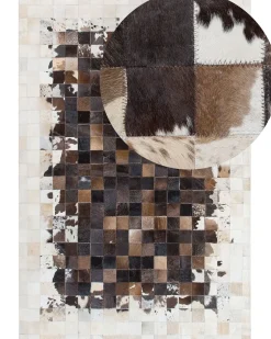 Clearance Beliani Tappeto OKCULU Marrone 140 x 200 cm Pelle naturale Beige Marrone Nero