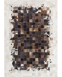Clearance Beliani Tappeto OKCULU Marrone 140 x 200 cm Pelle naturale Beige Marrone Nero