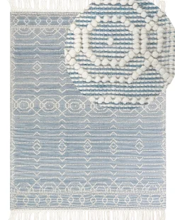 Sale Beliani Tappeto ORHANELI Blu 160 x 230 cm Lana Bianco Blu