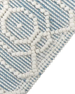 Sale Beliani Tappeto ORHANELI Blu 160 x 230 cm Lana Bianco Blu