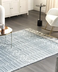 Sale Beliani Tappeto ORHANELI Blu 160 x 230 cm Lana Bianco Blu