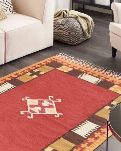 Best Beliani Tappeto PARAKAR Multicolore Cotone Kilim Beige Marrone Rosso Multicolore