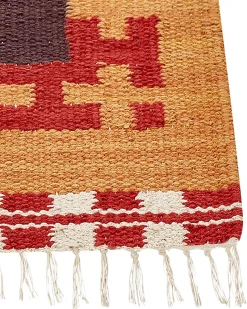 Best Beliani Tappeto PARAKAR Multicolore Cotone Kilim Beige Marrone Rosso Multicolore