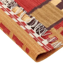Best Beliani Tappeto PARAKAR Multicolore Cotone Kilim Beige Marrone Rosso Multicolore