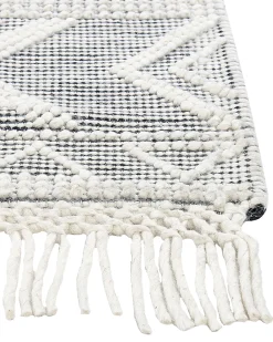 Outlet Beliani Tappeto PAZAR Nero/Bianco 160 x 230 cm Lana Bianco Nero