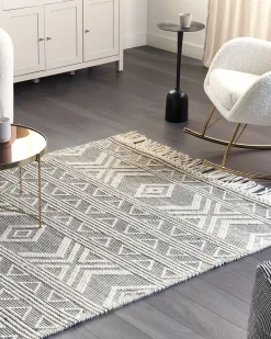 Outlet Beliani Tappeto PAZAR Nero/Bianco 160 x 230 cm Lana Bianco Nero