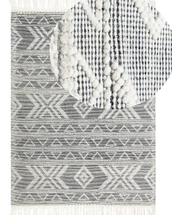 Outlet Beliani Tappeto PAZAR Nero/Bianco 160 x 230 cm Lana Bianco Nero