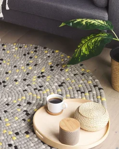 Clearance Beliani Tappeto PENEK Grigio chiaro ø 140 cm Lana Bianco Giallo Grigio Nero