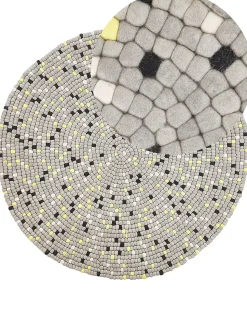 Clearance Beliani Tappeto PENEK Grigio chiaro ø 140 cm Lana Bianco Giallo Grigio Nero