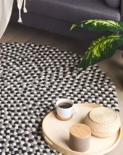 Sale Beliani Tappeto PENEK Multicolore ø 140 cm Lana Beige Grigio Nero