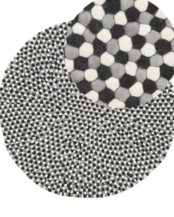 Sale Beliani Tappeto PENEK Multicolore ø 140 cm Lana Beige Grigio Nero