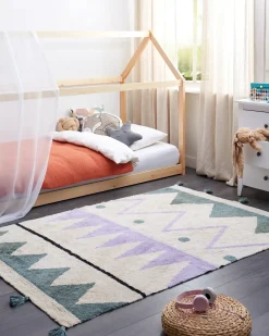 Discount Beliani Tappeto per bambini ALAKOL Multicolore 140 x 200 cm Cotone Beige Nero Viola Verde