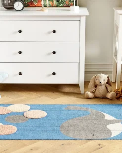 Hot Beliani Tappeto per bambini BALABANG Blu 80 x 150 cm Cotone Bianco Blu Grigio Rosa