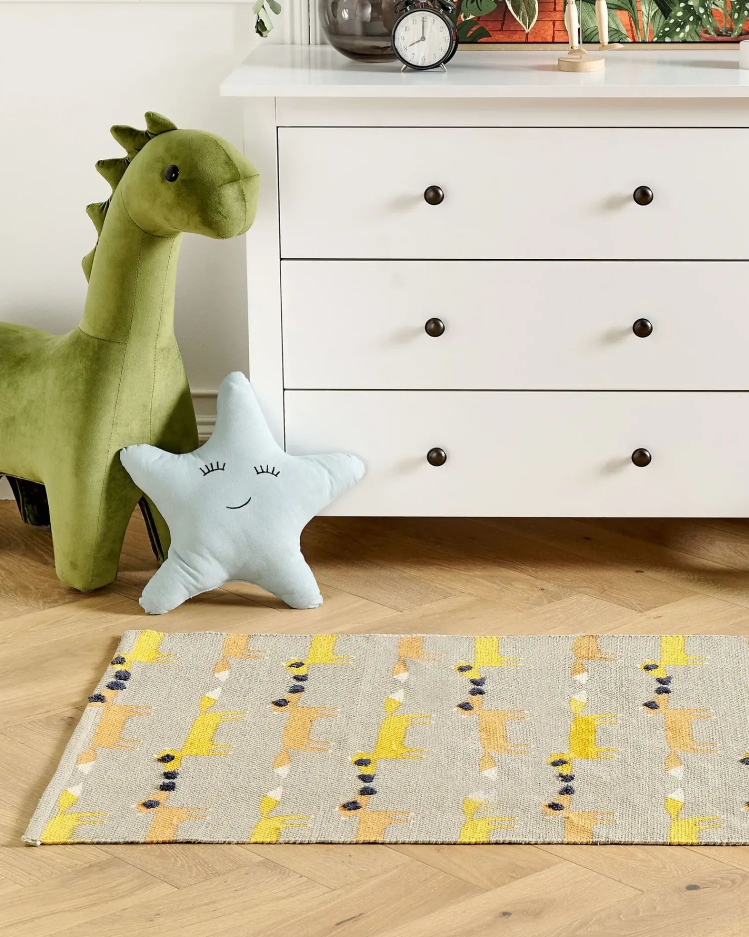 Beliani Tappeto per bambini BANKGO Grigio 80 x 150 cm Cotone Arancione Giallo Grigio