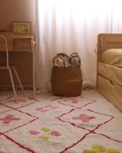 Beliani Tappeto per bambini CAVUS Bianco Cotone Bianco Giallo Rosa
