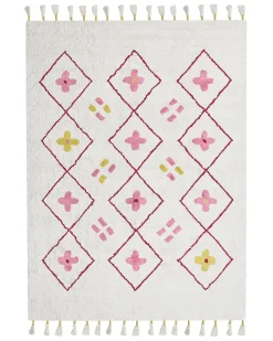 Beliani Tappeto per bambini CAVUS Bianco Cotone Bianco Giallo Rosa