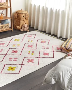 Beliani Tappeto per bambini CAVUS Bianco Cotone Bianco Giallo Rosa