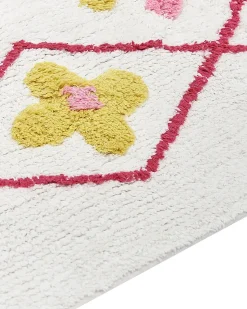 Beliani Tappeto per bambini CAVUS Bianco Cotone Bianco Giallo Rosa