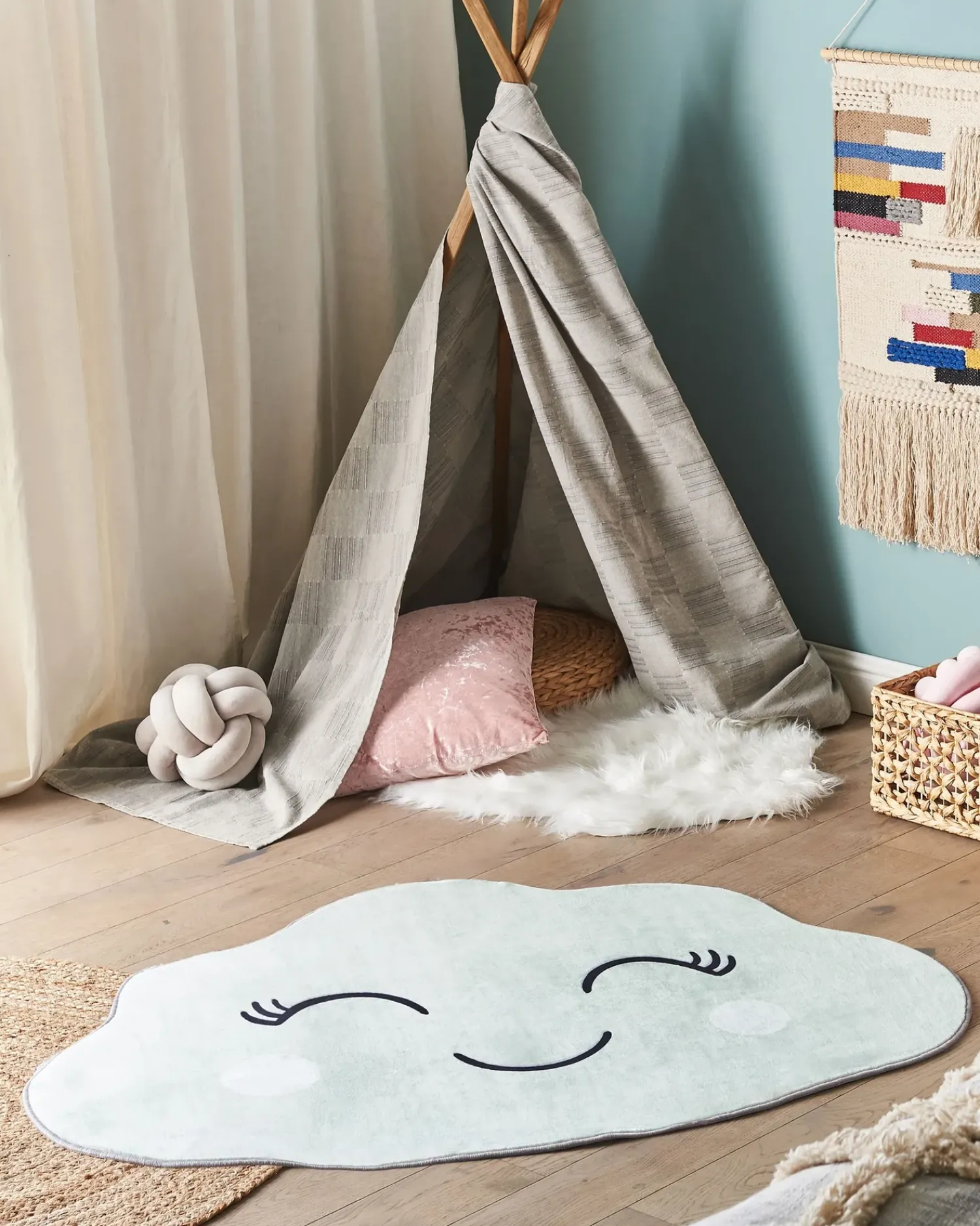 Beliani Tappeto per bambini CUMULUS Verde menta 90 x 120 cm Bianco Verde Nero
