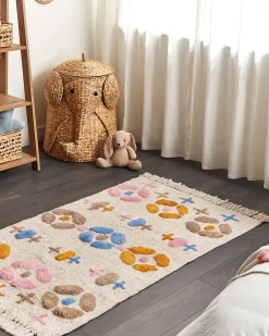 Outlet Beliani Tappeto per bambini DARAN Multicolore 80 x 150 cm Cotone Beige Arancione Blu Rosa Multicolore