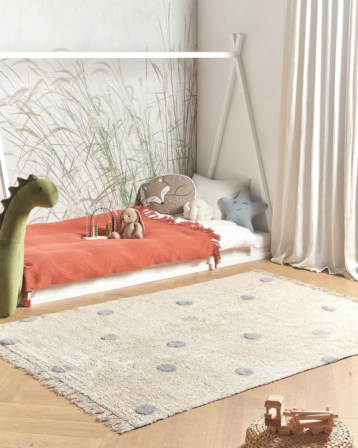 Outlet Beliani Tappeto per bambini DARDERE Grigio 140 x 200 cm Cotone Beige Grigio