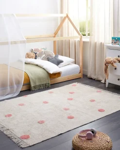 Outlet Beliani Tappeto per bambini DARDERE Rosa 140 x 200 cm Cotone Beige Rosa