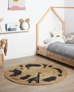 Clearance Beliani Tappeto per bambini EARTH Beige ø 120 cm Iuta Beige Nero