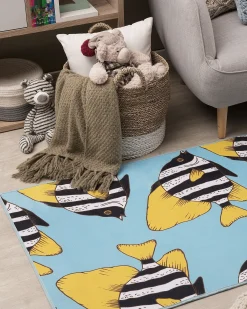 Online Beliani Tappeto per bambini FIZME Blu 80 x 140 cm Bianco Giallo Blu Nero