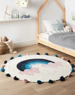Beliani Tappeto per bambini GORISA Multicolore ø 120 cm Cotone Beige Blu Multicolore Rosa
