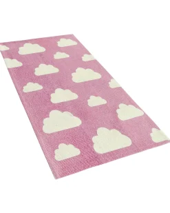 New Beliani Tappeto per bambini GWALIJAR Rosa 60 x 90 cm Cotone Bianco Rosa