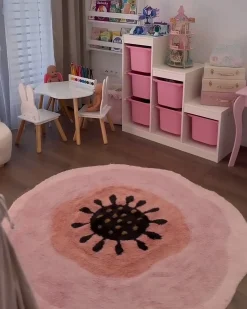 Outlet Beliani Tappeto per bambini KHARAT Rosa pastello ø 140 cm Cotone Rosa Nero