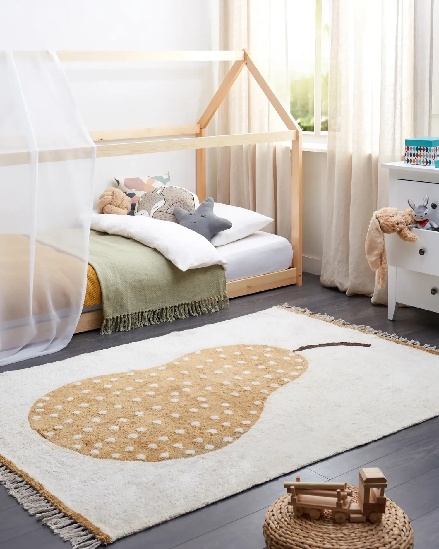 Beliani Tappeto per bambini KHIDARI Bianco sporco Senape 140 x 200 cm Cotone Bianco Multicolore
