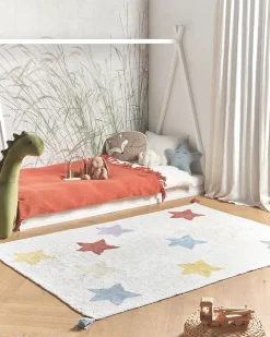 New Beliani Tappeto per bambini MEREVI Multicolore 140 x 200 cm Cotone Bianco Blu Giallo Rosso Multicolore