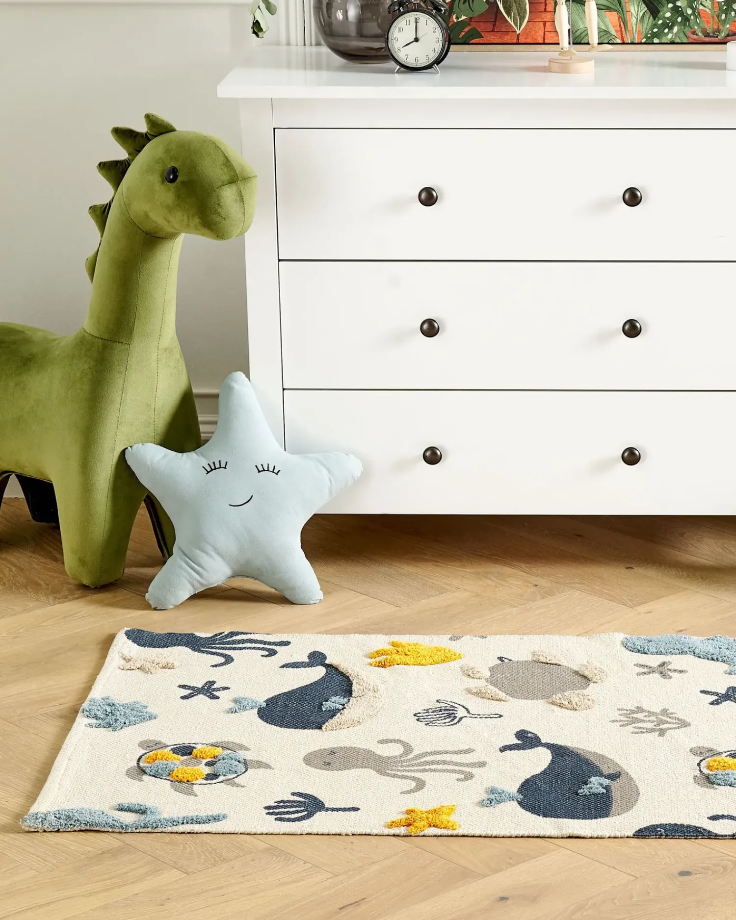 Outlet Beliani Tappeto per bambini PORSEA Multicolore 80 x 150 cm Cotone Beige Blu Grigio Multicolore