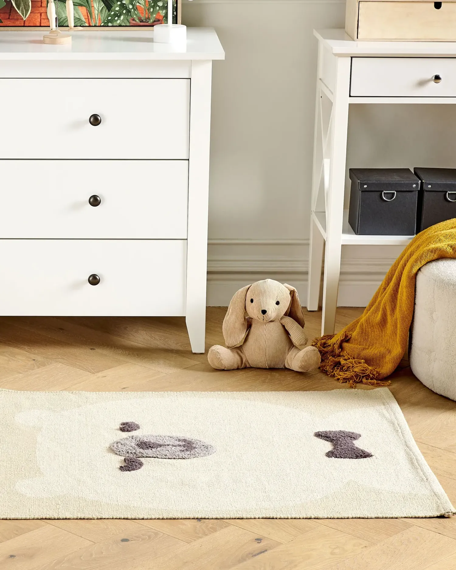 Sale Beliani Tappeto per bambini SIMAU Beige 80 x 150 cm Cotone Beige Grigio Nero