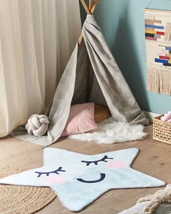 New Beliani Tappeto per bambini SIRIUS Azzurro 120 x 120 cm Blu Nero Rosa