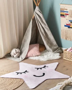 New Beliani Tappeto per bambini SIRIUS Rosa pastello 120 x 120 cm Rosa Nero