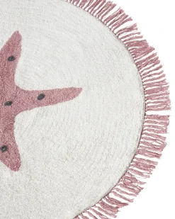 Clearance Beliani Tappeto per bambini STARS Bianco sporco ø 120 cm Cotone Bianco Rosa