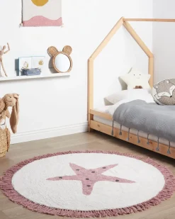Clearance Beliani Tappeto per bambini STARS Bianco sporco ø 120 cm Cotone Bianco Rosa