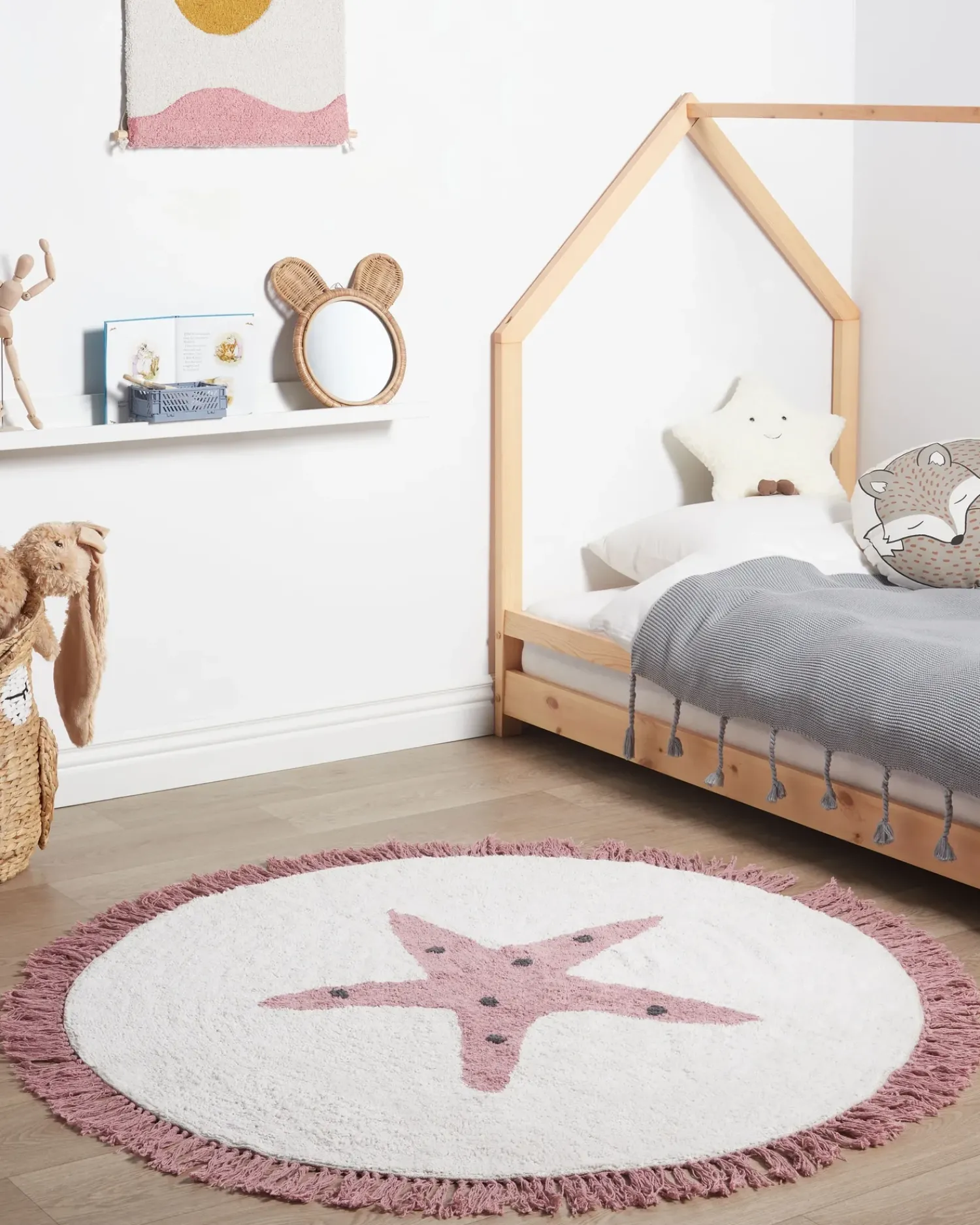 Clearance Beliani Tappeto per bambini STARS Bianco sporco ø 120 cm Cotone Bianco Rosa