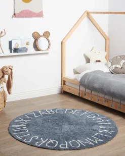 Hot Beliani Tappeto per bambini VURGUN Blu scuro ø 120 cm Cotone Bianco Blu