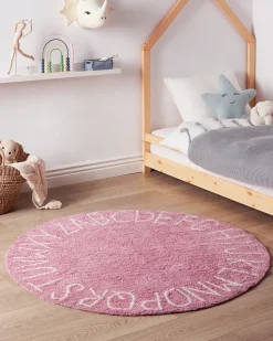 Outlet Beliani Tappeto per bambini VURGUN Rosa ø 120 cm Cotone Bianco Rosa