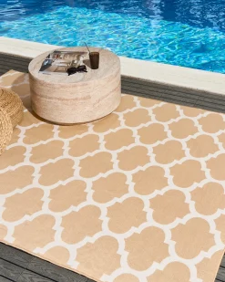 Beliani Tappeto per esterni AKSU Beige Reversibile Bianco Beige