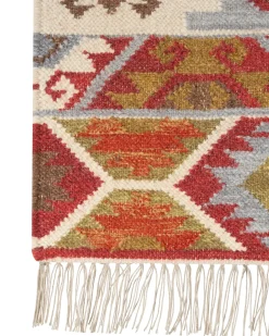 Beliani Tappeto PROSHYAN Multicolore 160 x 230 cm Lana Kilim Arancione Grigio Marrone Multicolore