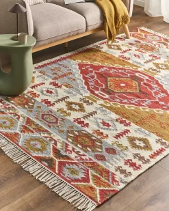 Beliani Tappeto PROSHYAN Multicolore 160 x 230 cm Lana Kilim Arancione Grigio Marrone Multicolore