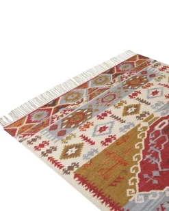 Beliani Tappeto PROSHYAN Multicolore 160 x 230 cm Lana Kilim Arancione Grigio Marrone Multicolore